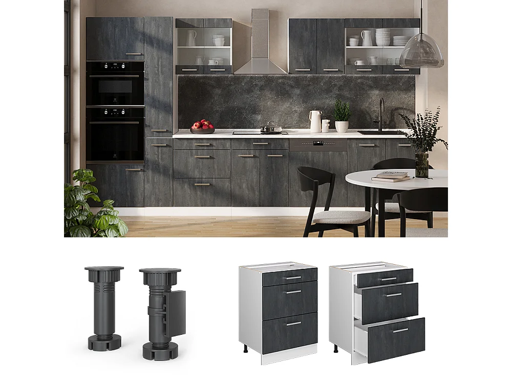 Meuble cuisine béton noir 60x60x81.6 r-line