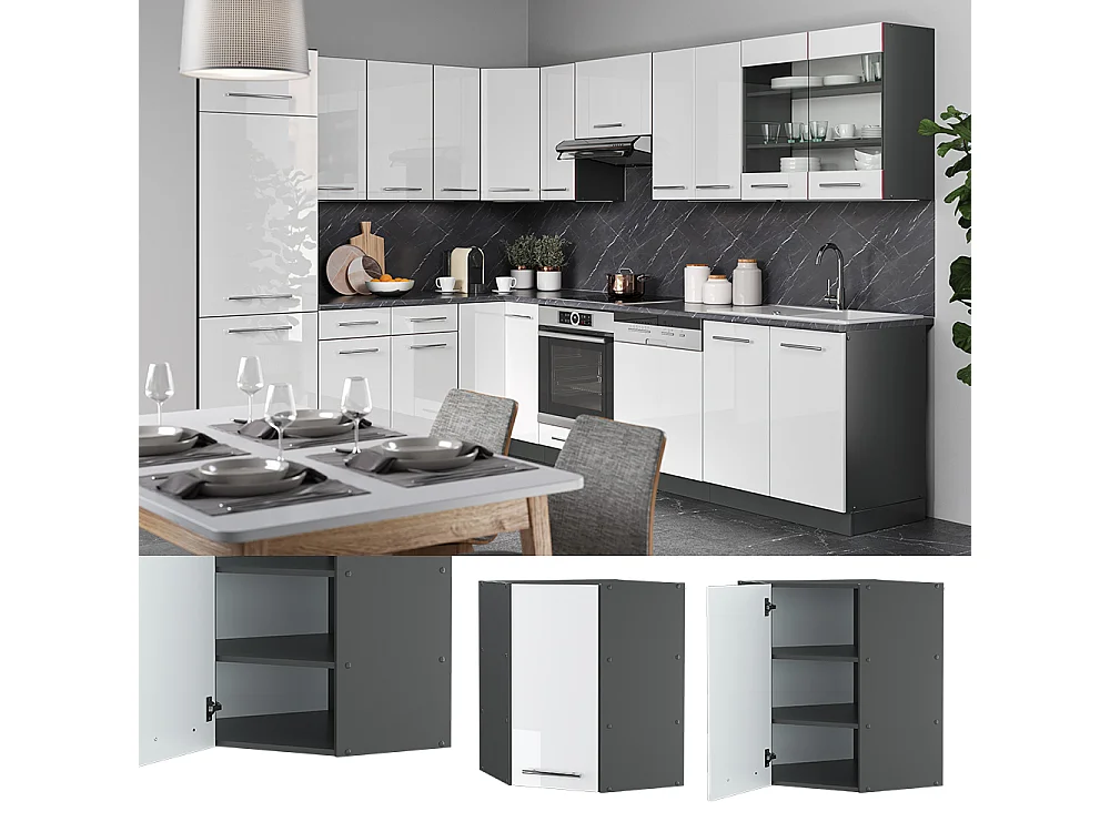 Eckhängeschrank weiß hochglanz 57x34.1x72 fame-line