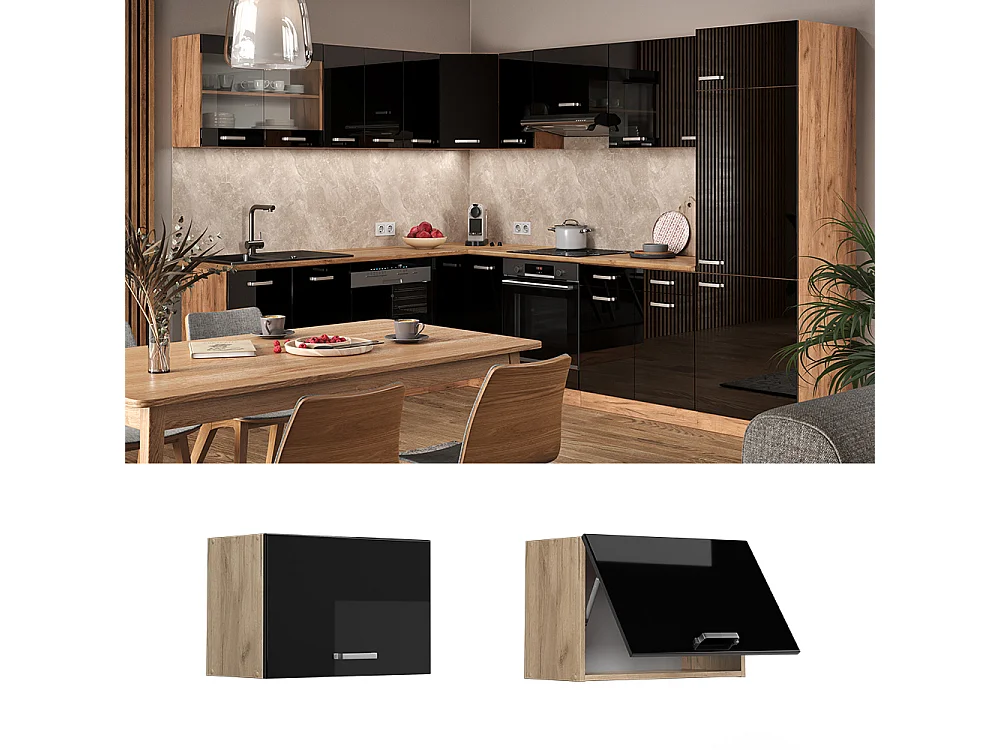 Elément haut de cuisine noir haute brillance 60x31x40 r-line