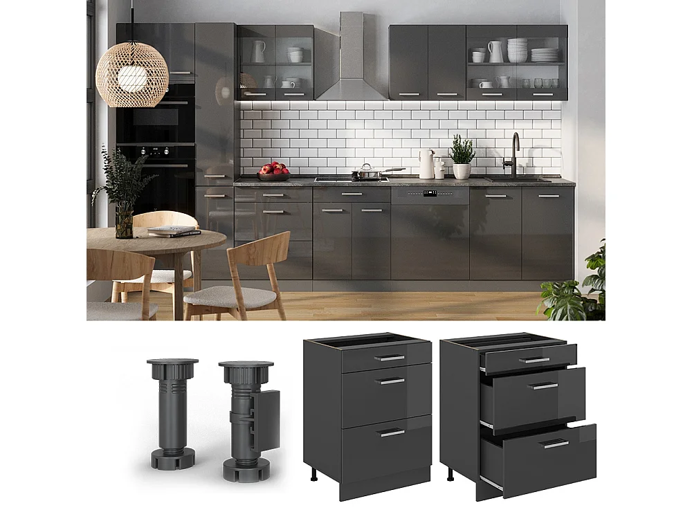 Meuble cuisine anthracite haute brillance 60x60x81.6 r-line