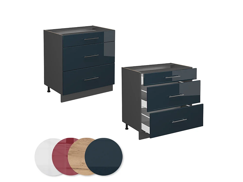 Meuble cuisine bleu foncé brillant 80x51.6x82 fame-line