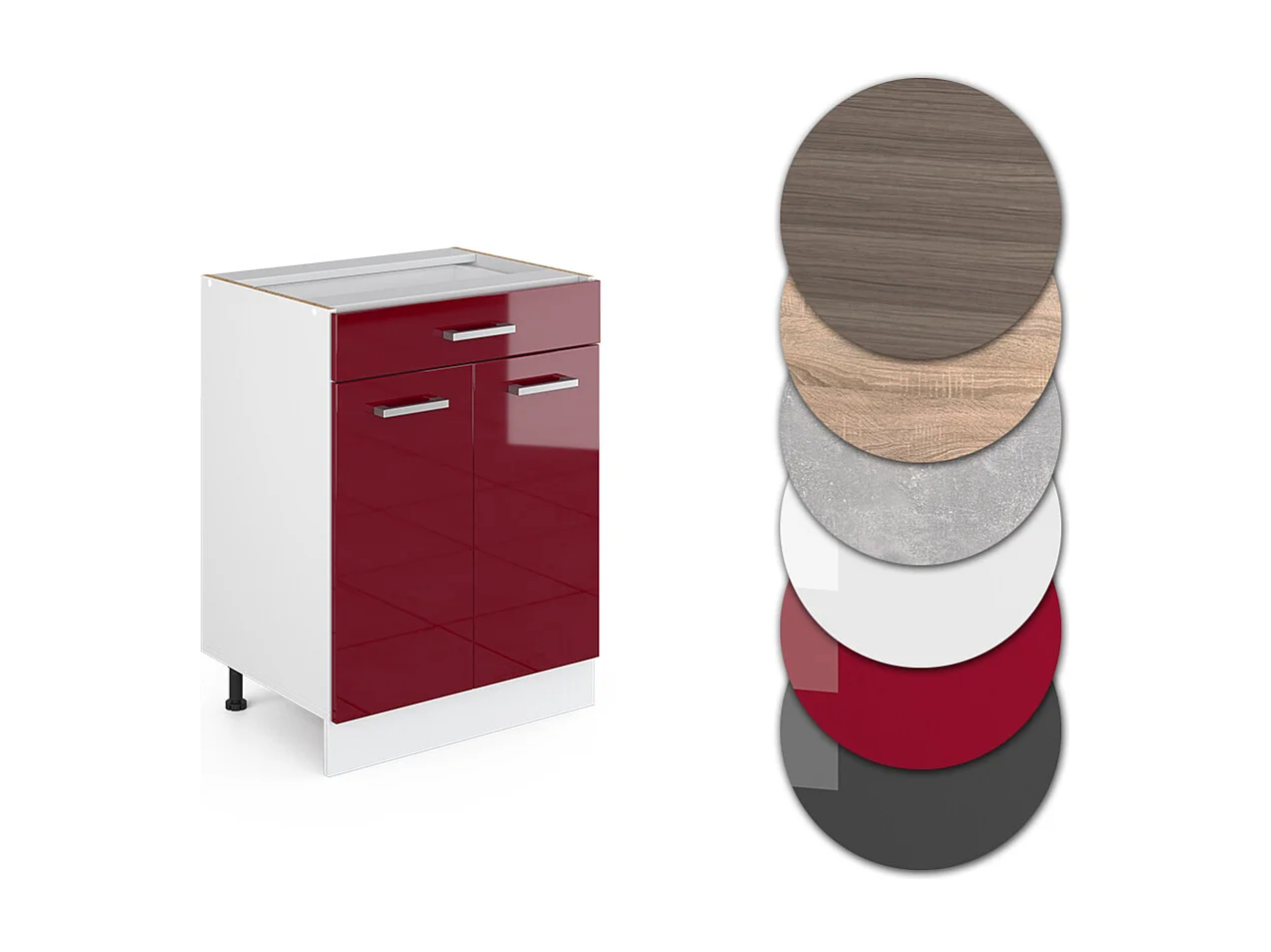 Mueble bajo de cocina rojo de alto brillo 60x60x81.6 r-line