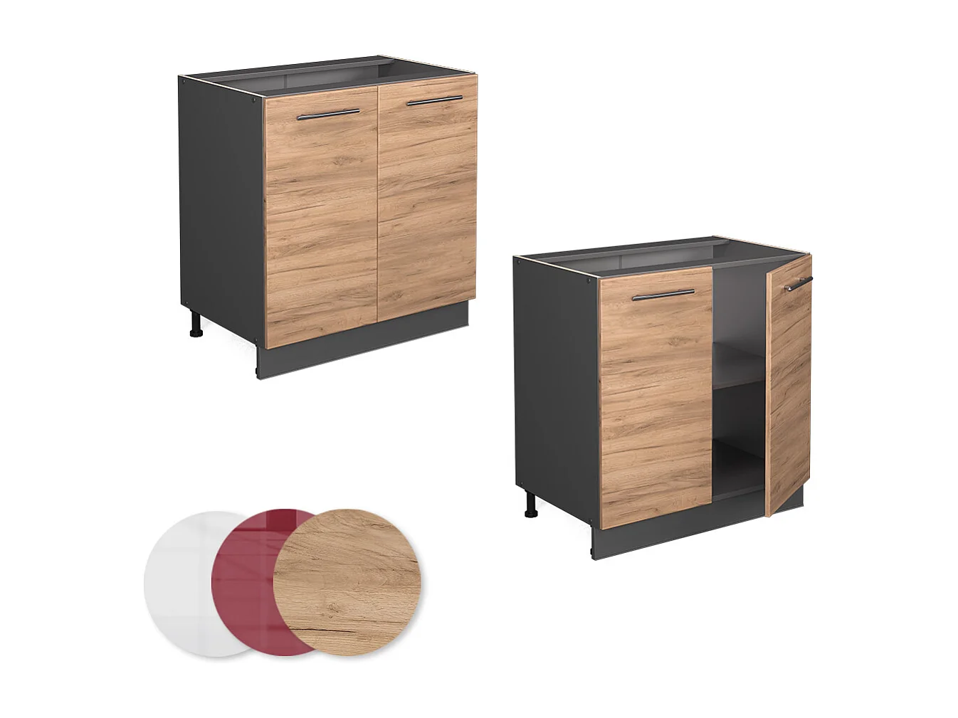 Meuble bas sous-évier chêne de force doré 80x60x82 fame-line