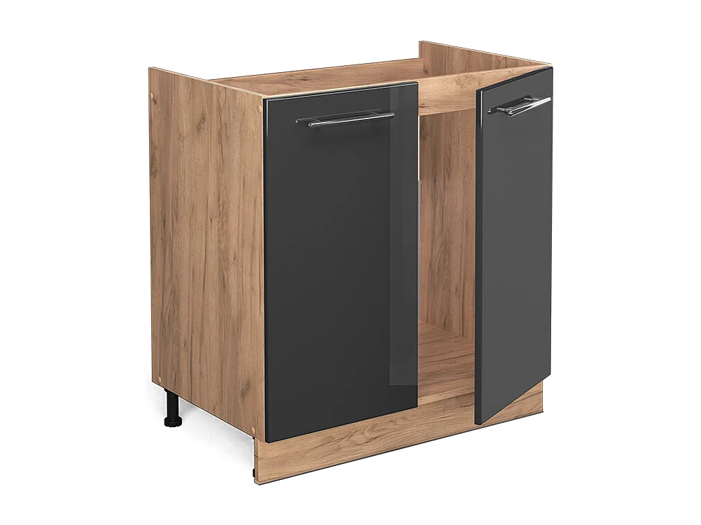 Meuble bas sous-évier anthracite haute brillance 80x51.6x82 fame-line