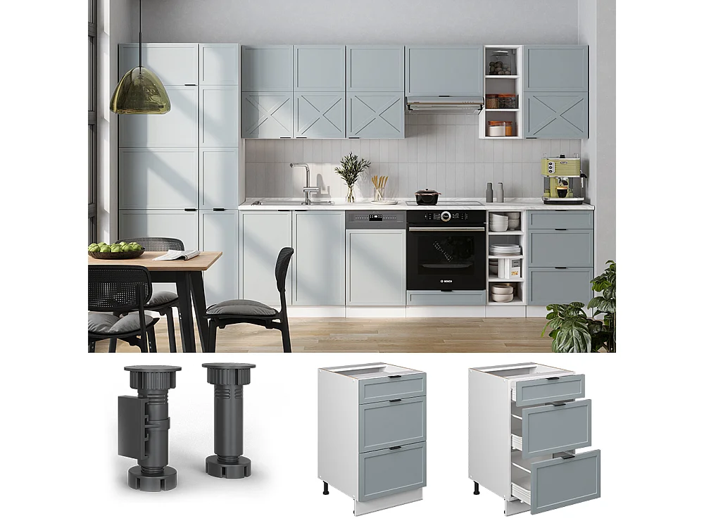 Meuble cuisine bleu clair-gris 50x60x82 fame-line