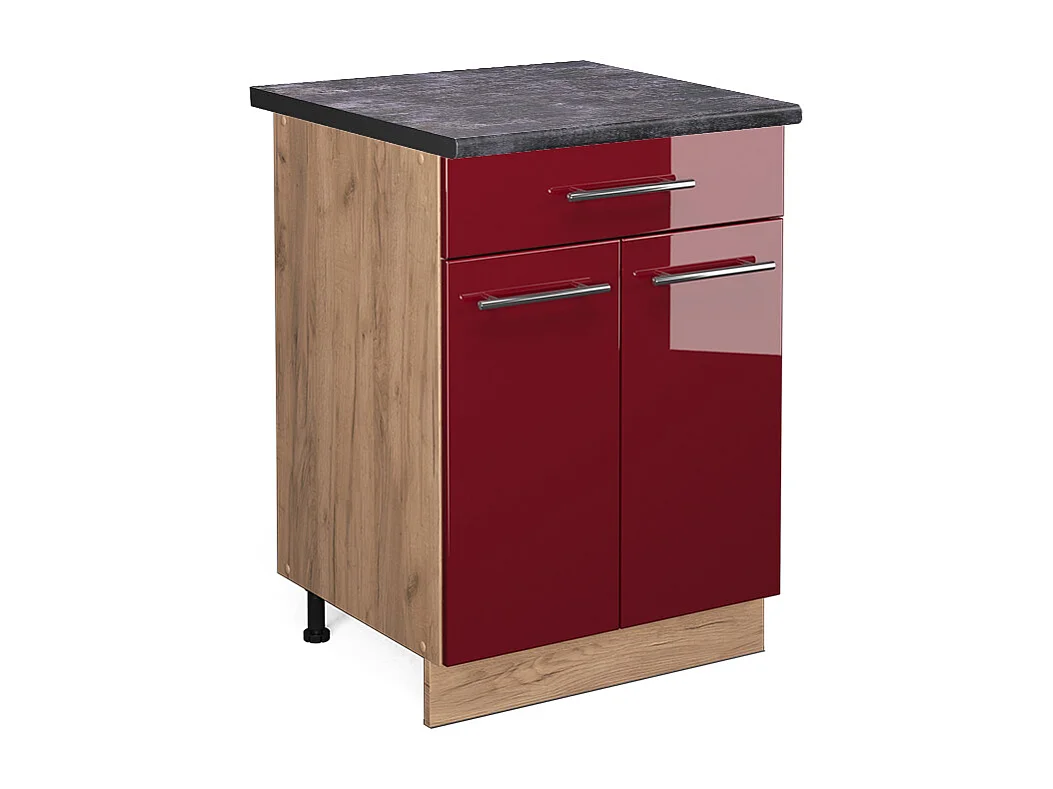 Mueble bajo de cocina rojo burdeos alto brillo 60x60x82 fame-line