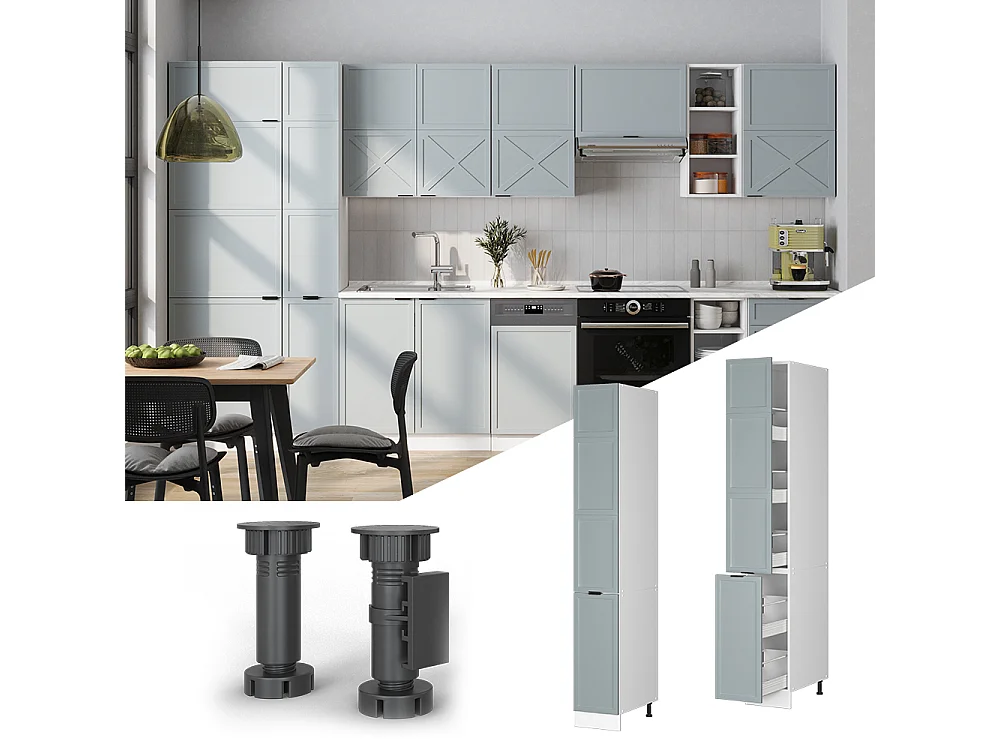 Meuble haute de cuisine bleu clair-gris 30x58x206.8 fame-line