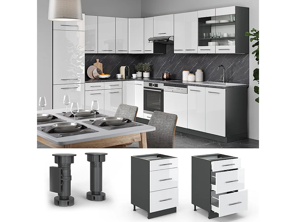 Meuble cuisine blanc haute brillance 50x51.6x82 fame-line