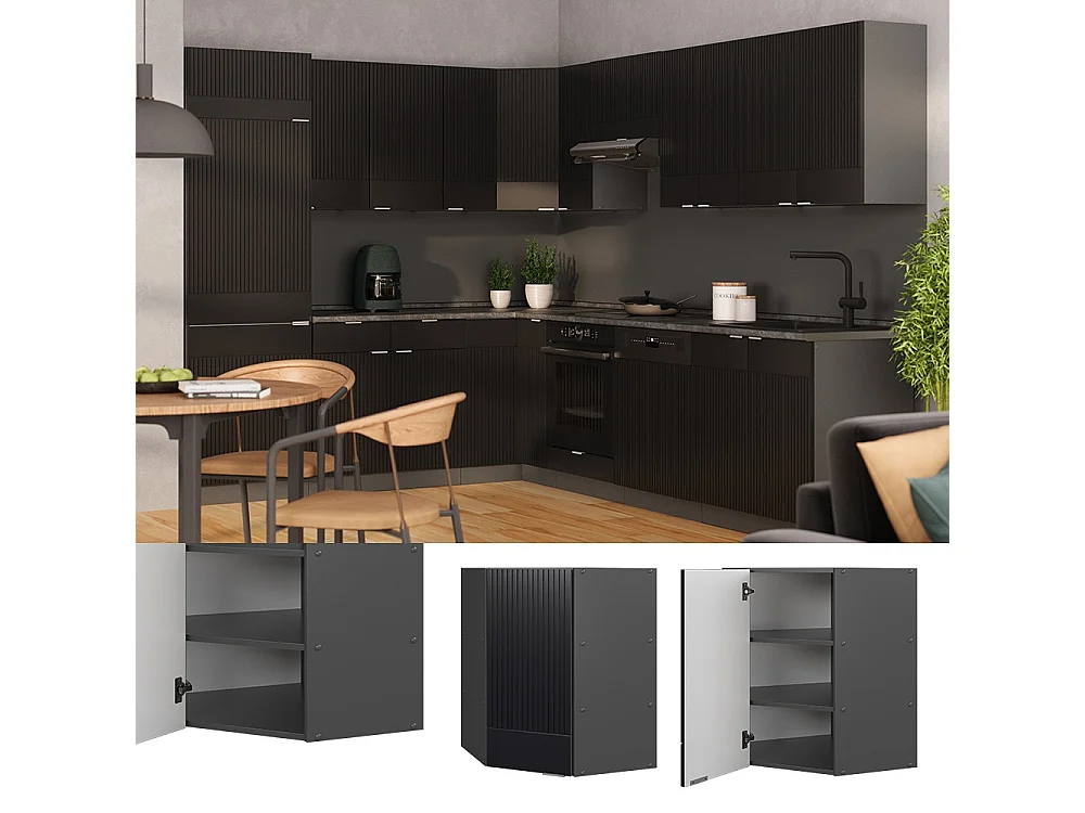 Corner wall cabinet black striped 57x34.1x72 fame-line