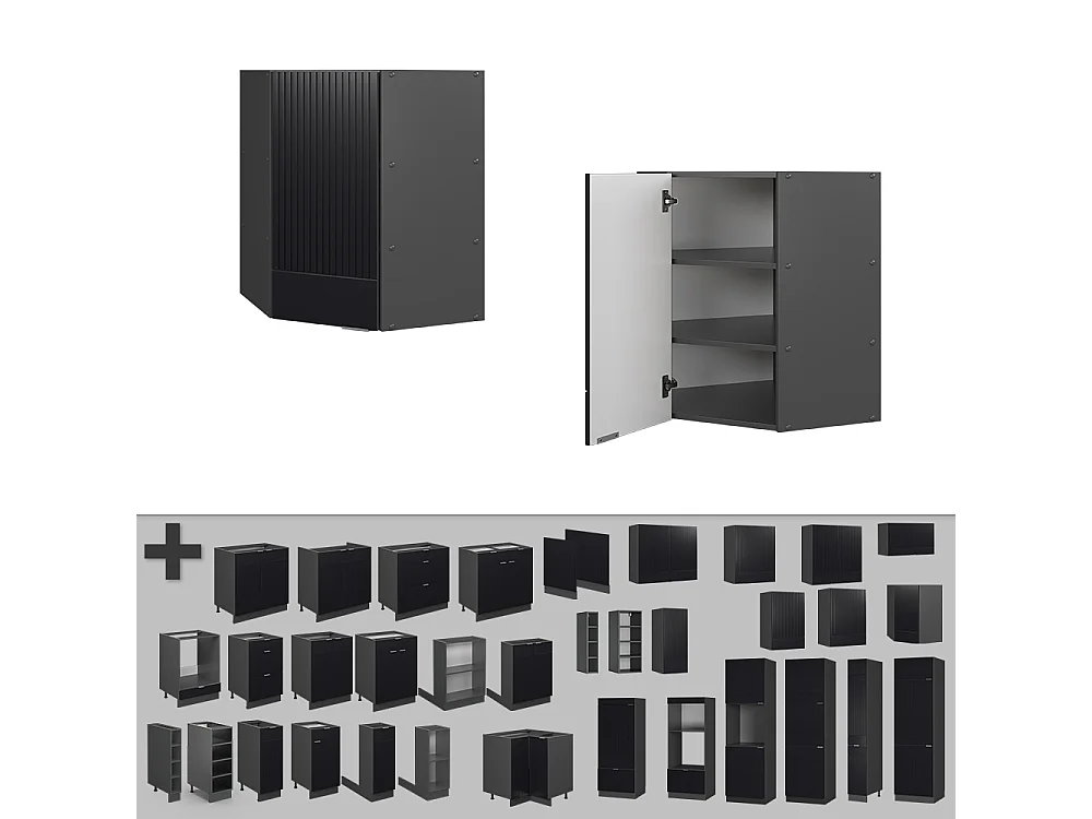 Corner wall cabinet black striped 57x34.1x72 fame-line