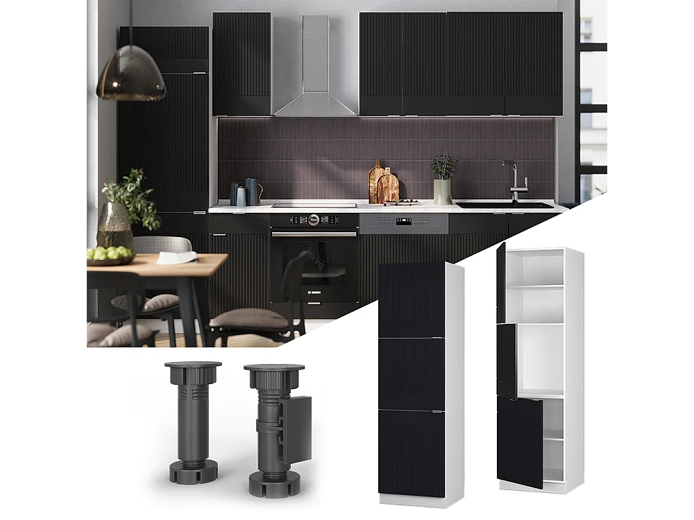 Meuble pour four noir rayé 60x58x206.8 fame-line