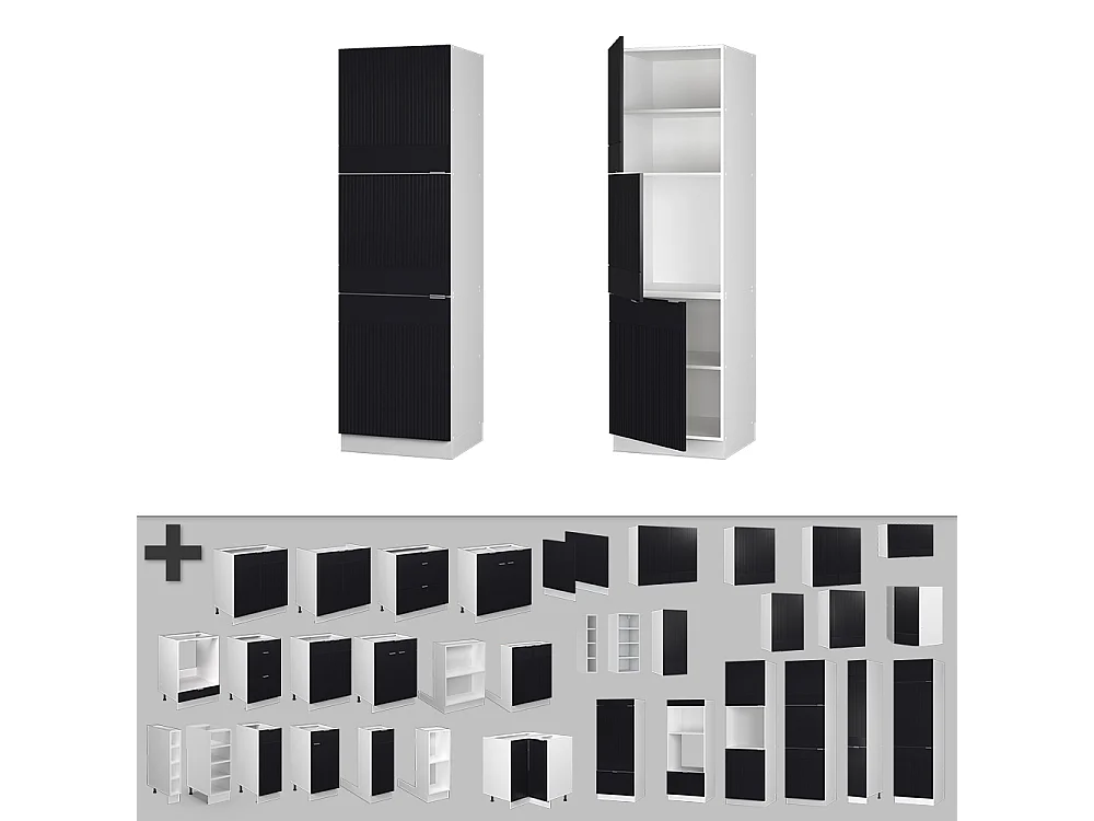 Meuble pour four noir rayé 60x58x206.8 fame-line