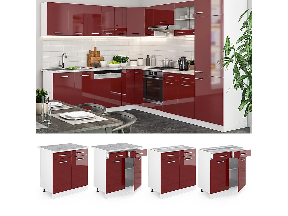 Mueble bajo de cocina rojo de alto brillo 80x60x81.6 r-line