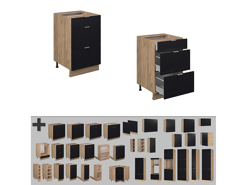 Meuble cuisine noir rayé 50x60x82 fame-line