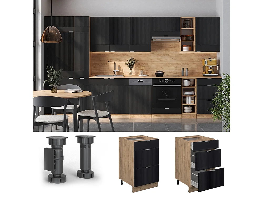 Küchenunterschrank schwarz gestreift 50x60x82 fame-line