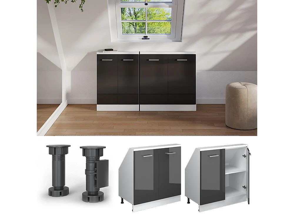 Meuble sous pente anthracite haute brillance 80x46x81.6 r-line