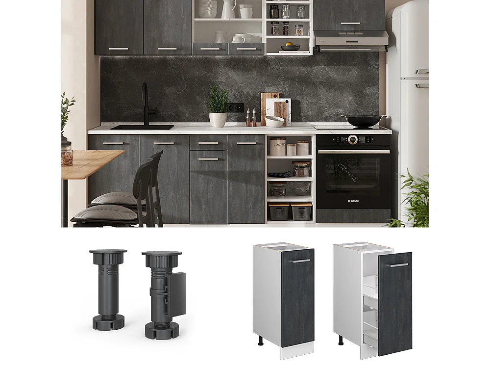 Meuble de cuisine béton noir 30x60x81.6 r-line