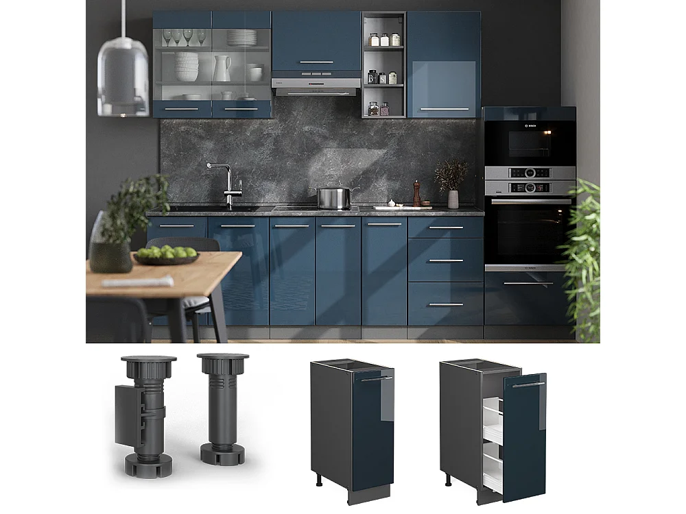 Armario de farmacia azul oscuro alto brillo 30x60x82 fame-line