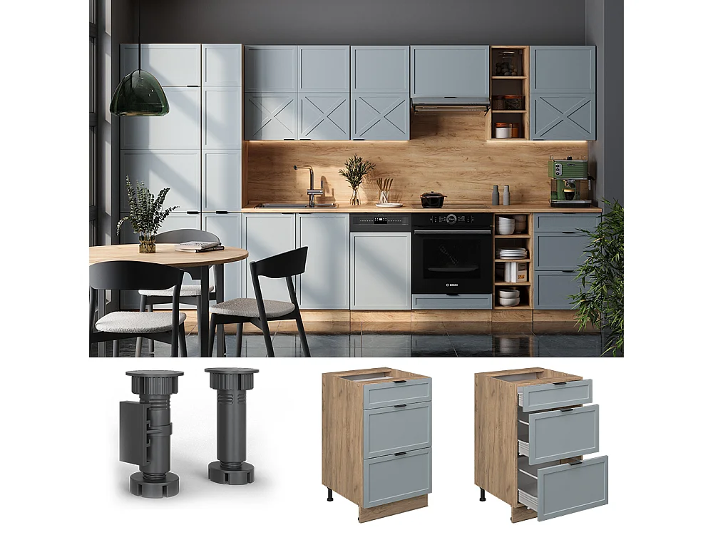 Meuble cuisine bleu clair-gris 50x60x82 fame-line