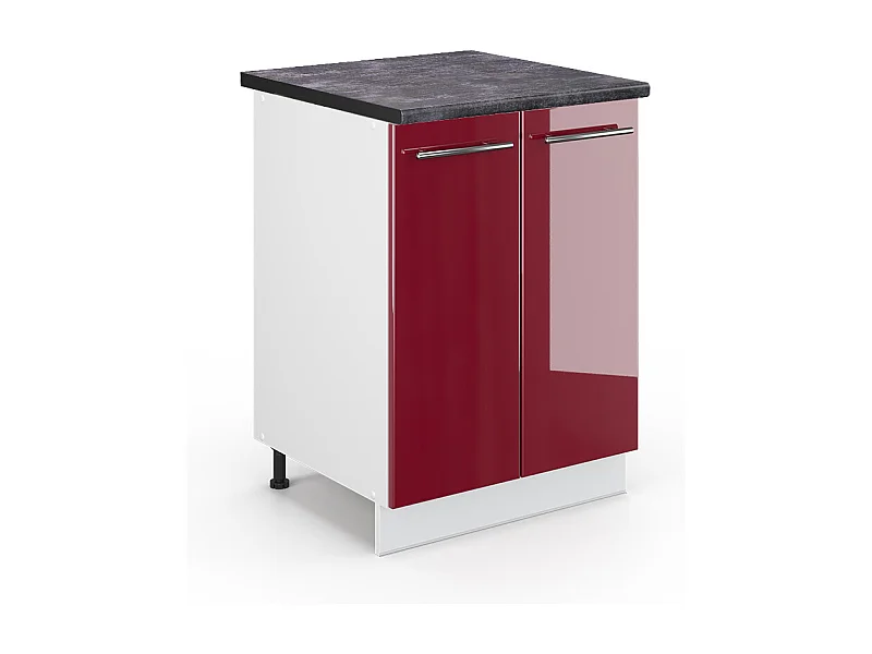 Meuble bas de cuisine rouge bordeaux haute brillance 60x60x82 fame-line