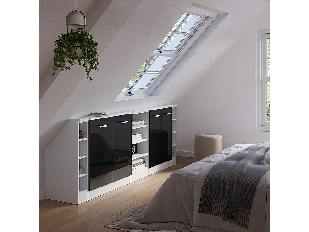 Meuble sous pente noir haute brillance 210x46x81.6 r-line