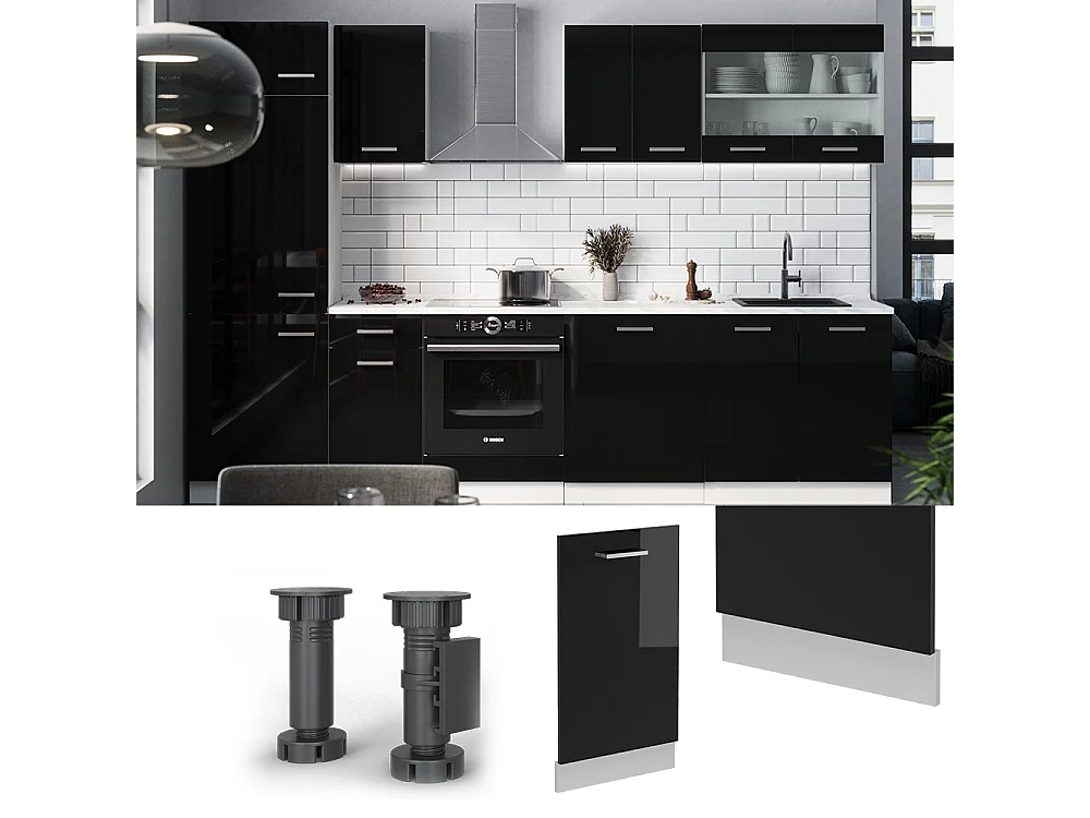 Façade de lave-vaisselle noir haute brillance 45x1.6x81.8 r-line