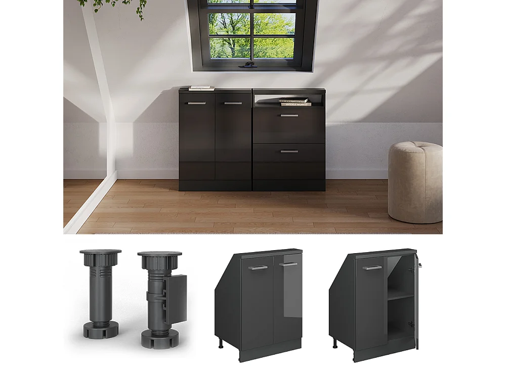 Köksskåp för sluttande tak antracit högblank 60x46x81.6 r-line