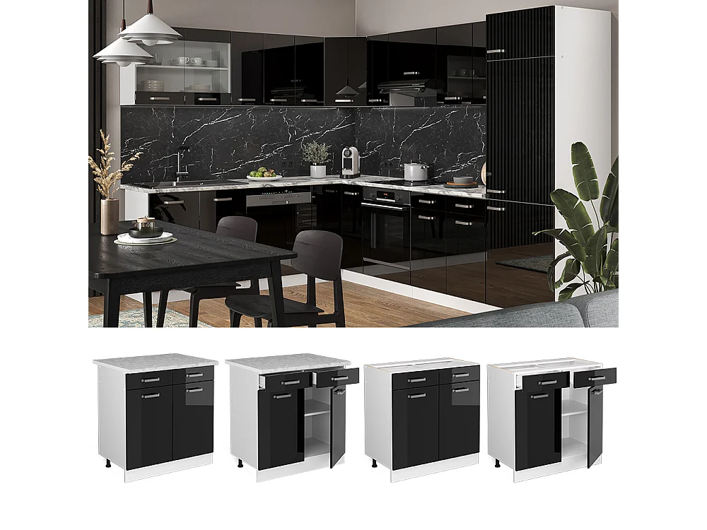 Mobiletto base per cucina nero lucido 80x60x81.6 r-line