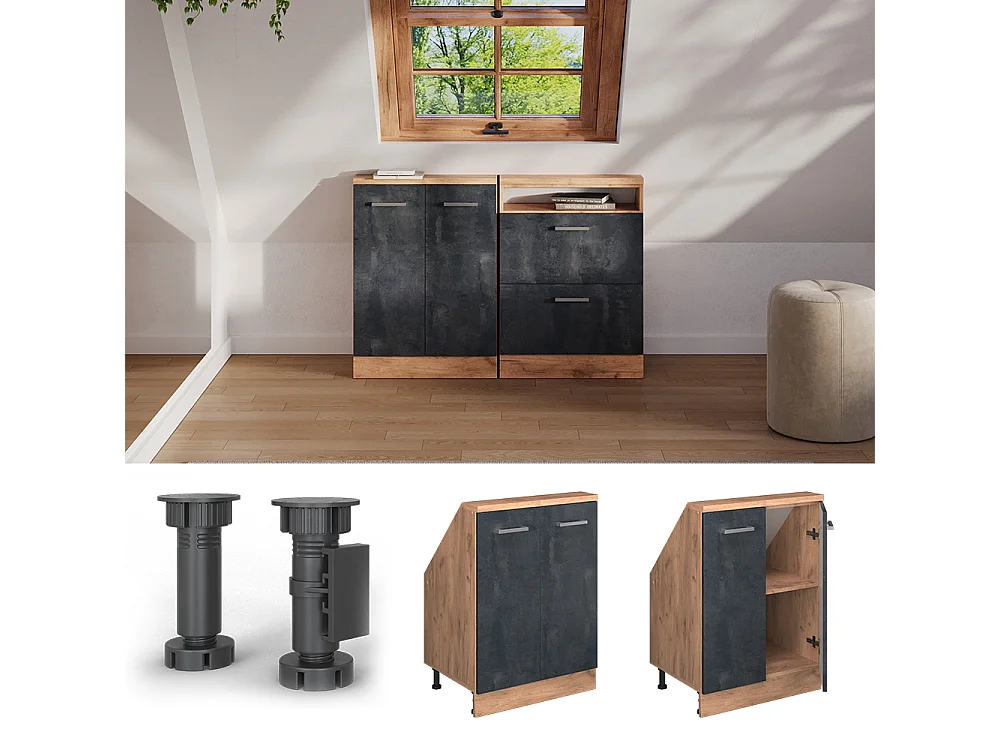 Armario de cocina para techo inclinado hormigón negro 60x46x81.6 r-line