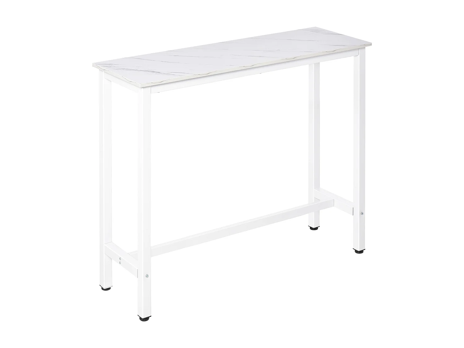 Table de bar - table haute de cuisine - dim. 120 x 40 x 100 cm - aspect marbre blanc acier blanc