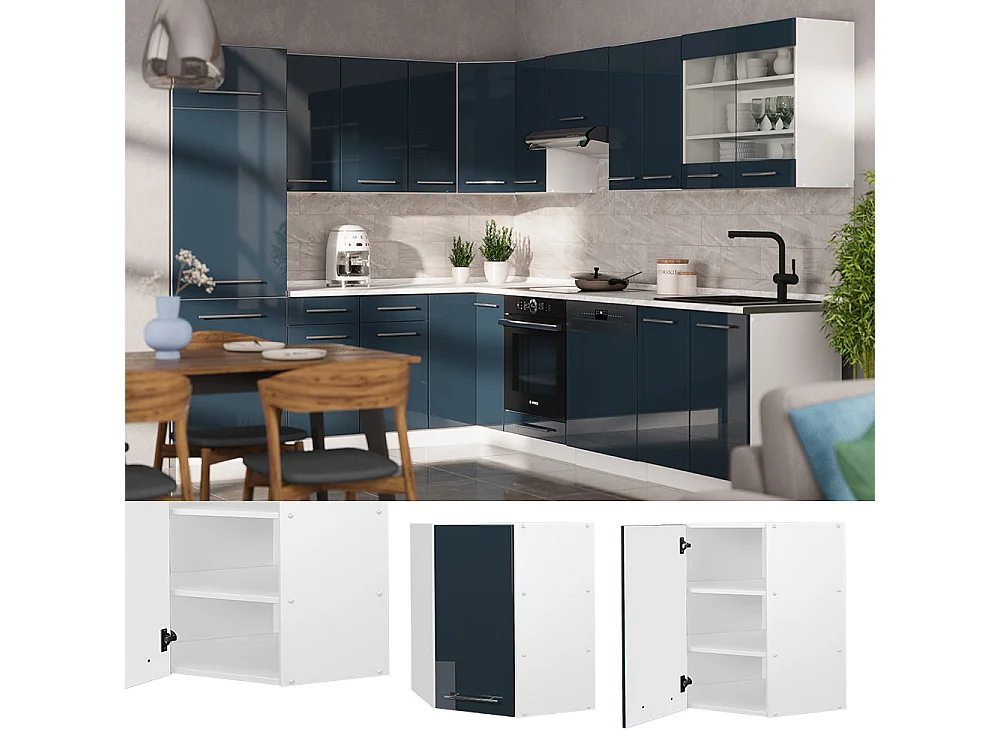 Armario colgante de esquina azul oscuro alto brillo 57x34.1x72 fame-line