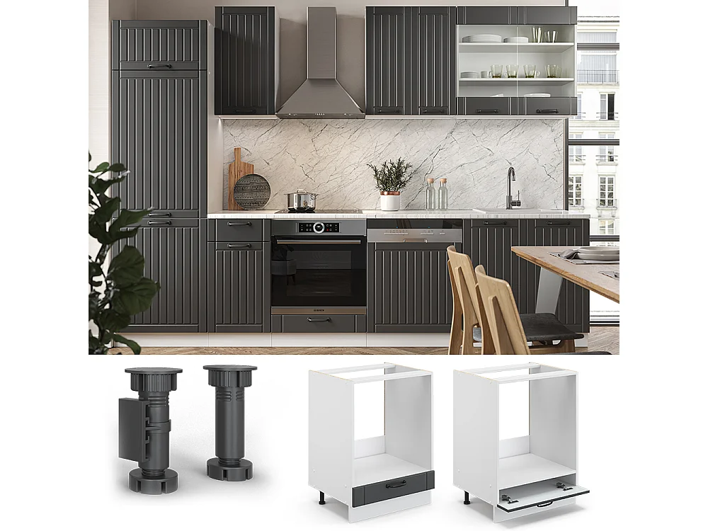 Meuble pour four anthracite campagne 60x60x82 fame-line