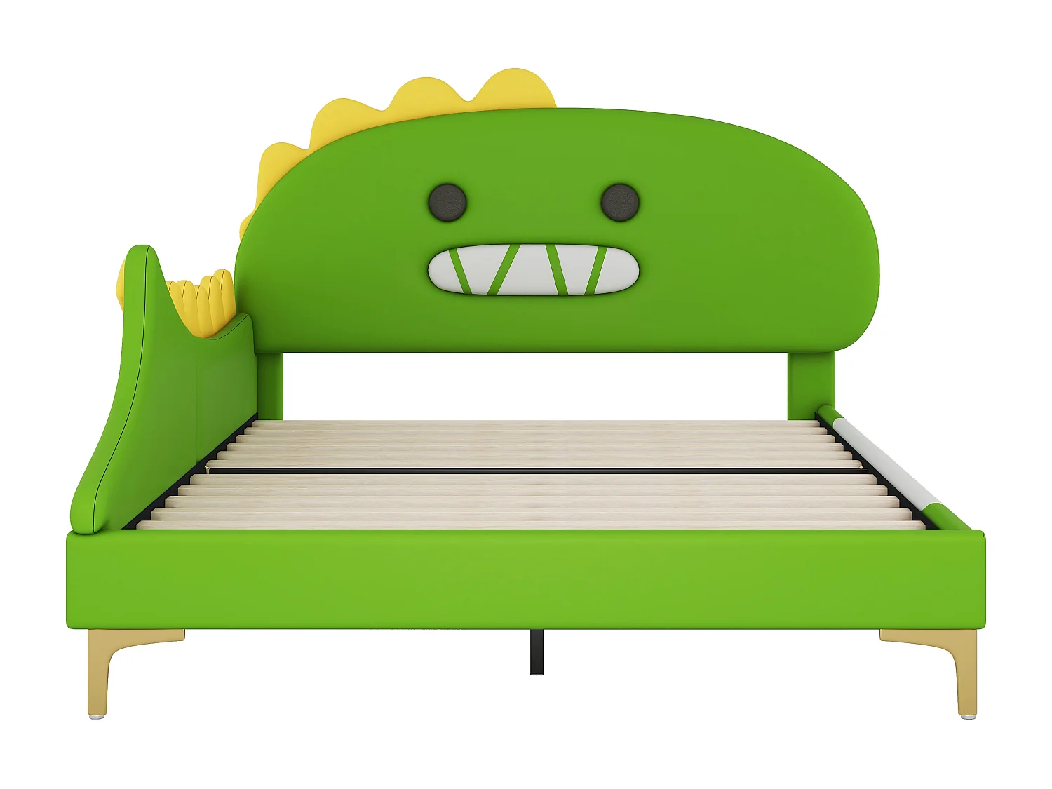 Lit Enfant 140x200 cm en Forme de Dinosaure Cartoon, Lit Plateforme en PU - Vert