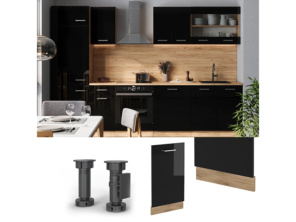 Façade de lave-vaisselle noir haute brillance 45x1.6x81.8 r-line