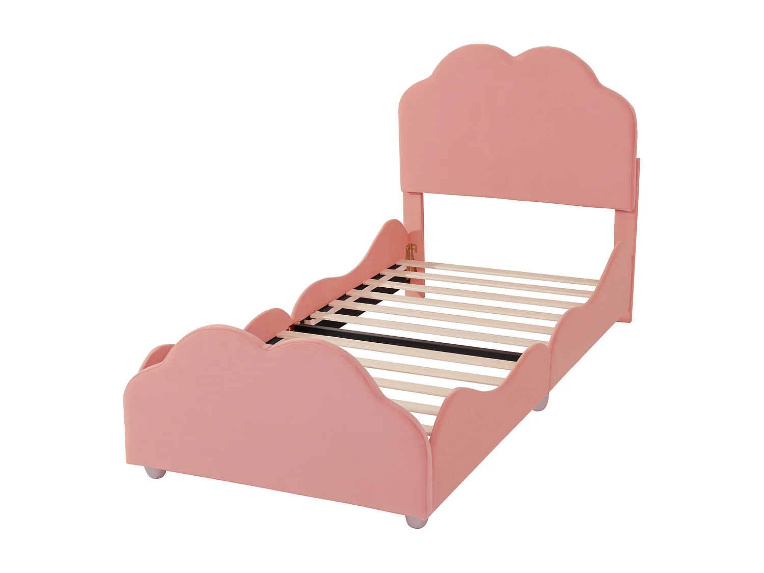 Lit Enfant 90x200 cm avec Haute Barrière de Sécurité, Tête et Pied de Lit en Forme de Nuage, Velours Doux - Rose