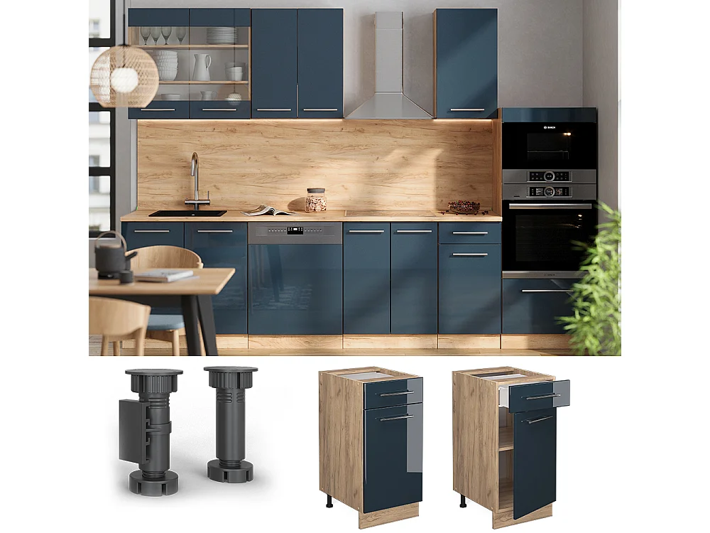 Meuble cuisine bleu foncé brillant 40x51.6x82 fame-line