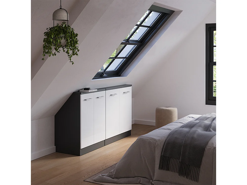 Meuble sous pente blanc haute brillance 140x46x81.6 r-line