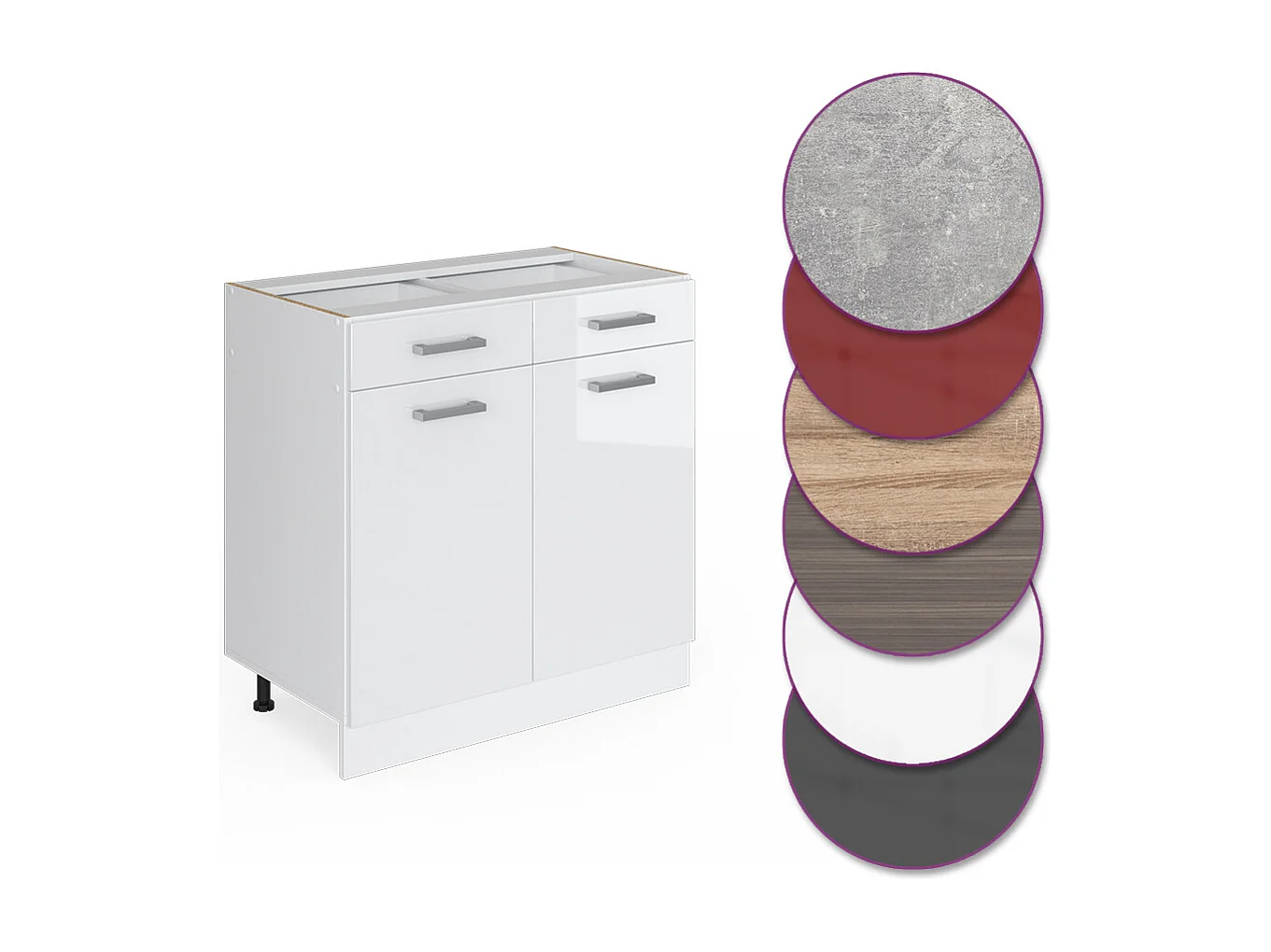 Mobiletto base per cucina bianco lucido 80x60x81.6 r-line