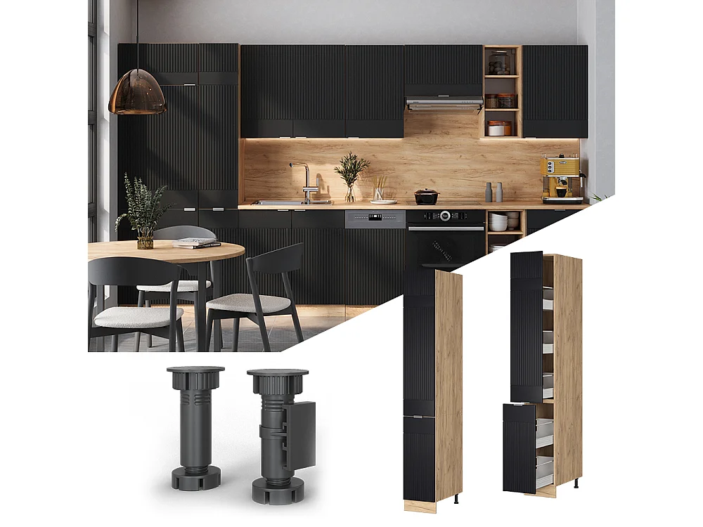 Meuble haute de cuisine noir rayé 30x58x206.8 fame-line