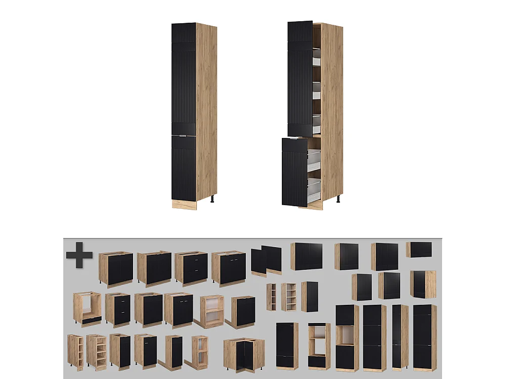 Meuble haute de cuisine noir rayé 30x58x206.8 fame-line