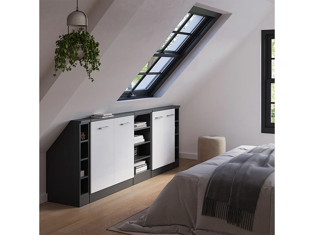 Meuble sous pente blanc haute brillance 210x46x81.6 r-line