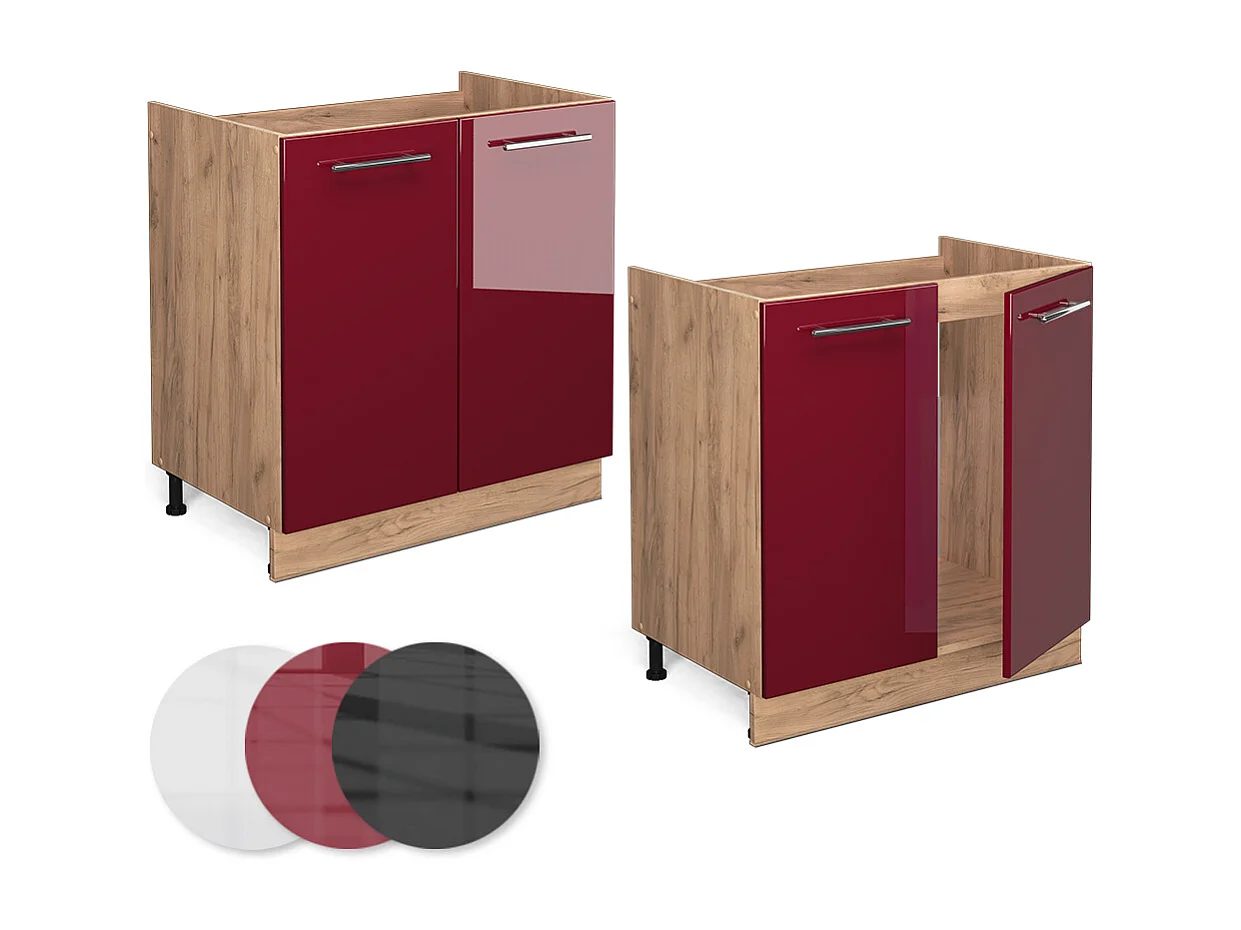 Meuble bas sous-évier rouge bordeaux haute brillance 80x60x82 fame-line