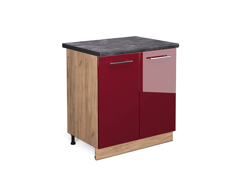 Meuble bas sous-évier rouge bordeaux haute brillance 80x60x82 fame-line