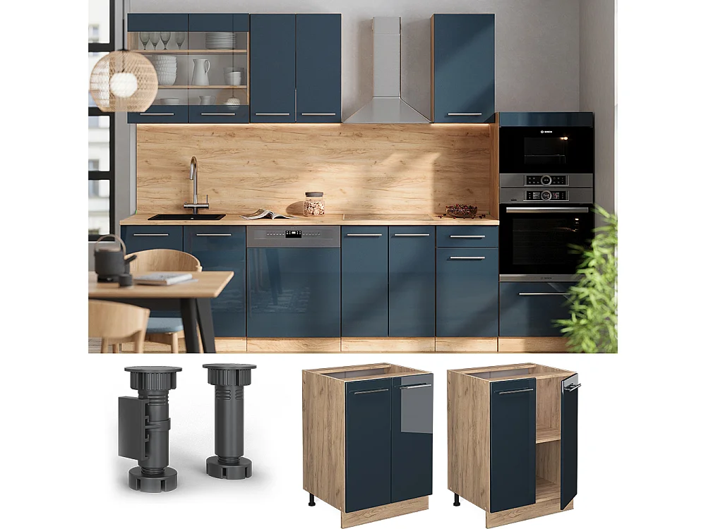 Meuble bas de cuisine bleu foncé brillant 60x51.6x82 fame-line
