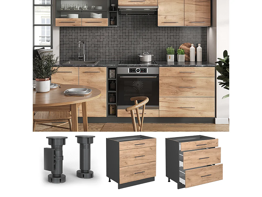 Mobiletto base per cucina quercia dorata 80x51.6x82 fame-line