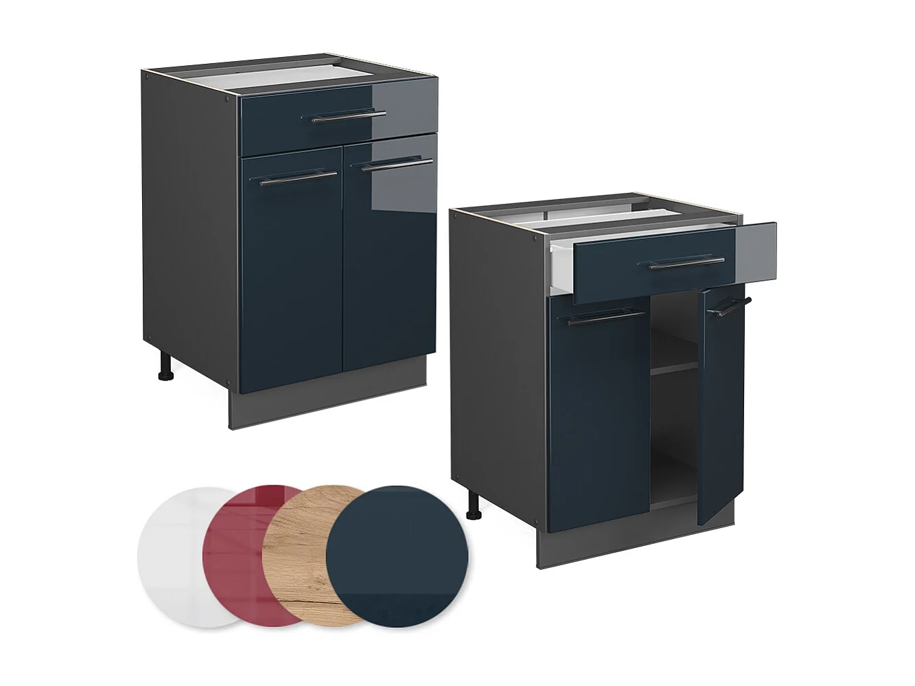 Meuble cuisine bleu foncé brillant 60x60x82 fame-line