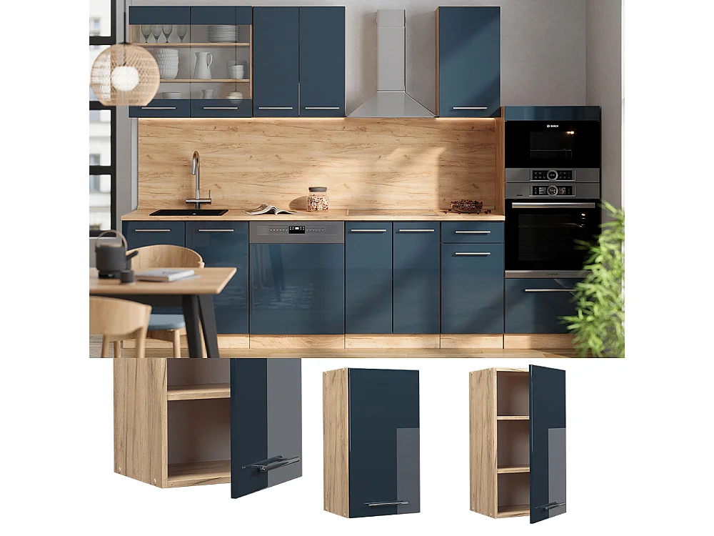 Armario colgante azul oscuro alto brillo 40x34.1x72 fame-line