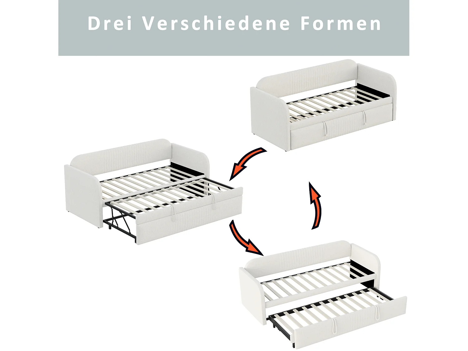 Canapé-Lit Convertible 90/180x190 cm avec Rayures Verticales, Sommier à Lattes, Lit Multifonction en Tissu Doux - Beige