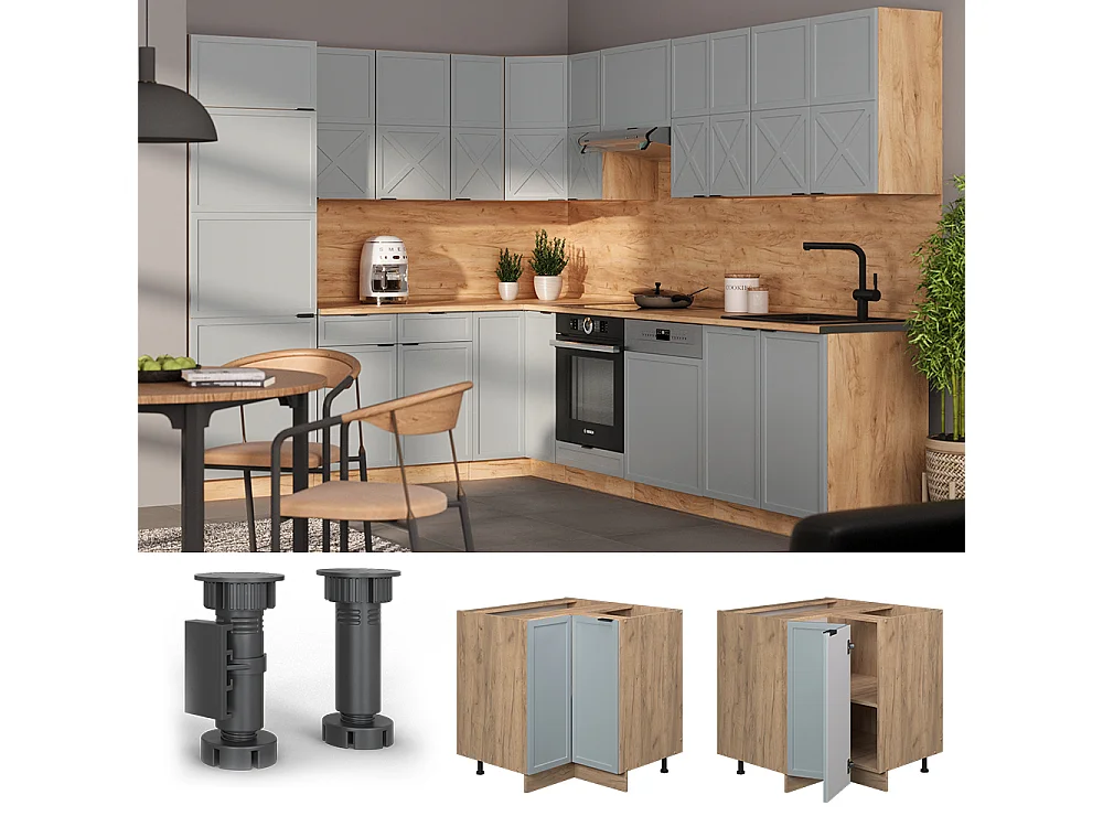 Eckunterschrank hellblau-grau 80.5x60x82 fame-line