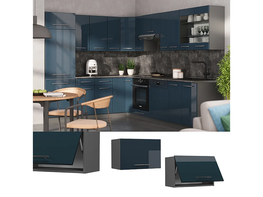 Pensile da cucina blu scuro lucido 60x34.1x40 fame-line